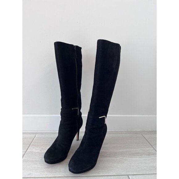 Nine West NWEVAH Size 9 1/2 M Tall Black 3 1/2 Inch Heel Boots with Zipper - Picture 14 of 14